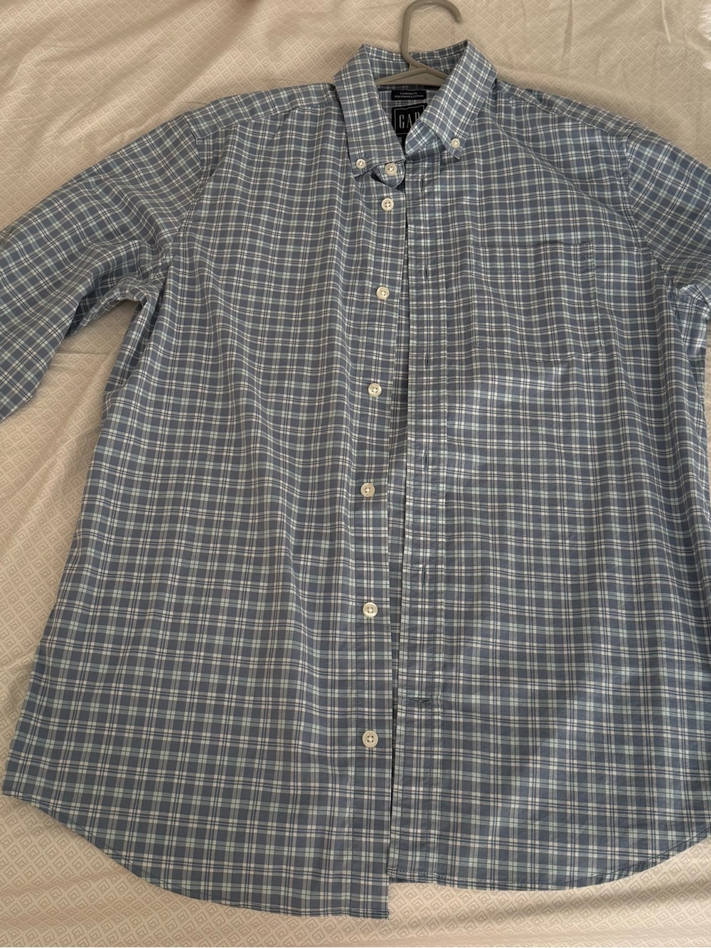 GAP Light Blue and White Plaid Button-Down Shirt